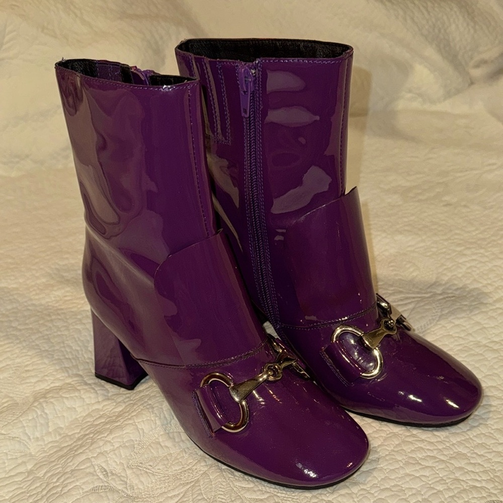 Jeffrey Campbell Deneuve block heel short boot patent leather